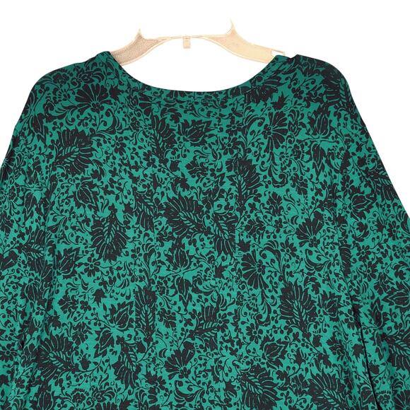 J Jill Midi Dress sz L Women Floral Hunter Green Long Sleeve Cottagecore Prairie - Picture 13 of 16